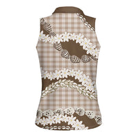 Brown Hawaii Tiare and Shell Lei Women Sleeveless Polo Shirt Hawaiian Palaka Luxury Vibes LT14 - Polynesian Pride