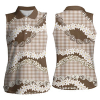 Brown Hawaii Tiare and Shell Lei Women Sleeveless Polo Shirt Hawaiian Palaka Luxury Vibes LT14 - Polynesian Pride