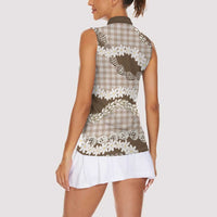 Brown Hawaii Tiare and Shell Lei Women Sleeveless Polo Shirt Hawaiian Palaka Luxury Vibes LT14 - Polynesian Pride
