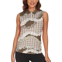 Brown Hawaii Tiare and Shell Lei Women Sleeveless Polo Shirt Hawaiian Palaka Luxury Vibes LT14 - Polynesian Pride