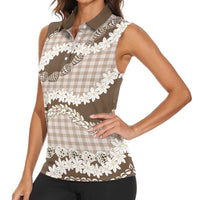 Brown Hawaii Tiare and Shell Lei Women Sleeveless Polo Shirt Hawaiian Palaka Luxury Vibes LT14 - Polynesian Pride