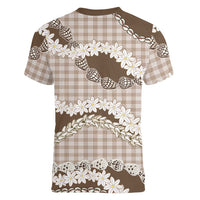 Brown Hawaii Tiare and Shell Lei Women V-Neck T-Shirt Hawaiian Palaka Luxury Vibes LT14 - Polynesian Pride