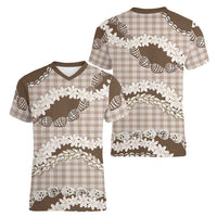 Brown Hawaii Tiare and Shell Lei Women V-Neck T-Shirt Hawaiian Palaka Luxury Vibes LT14 - Polynesian Pride