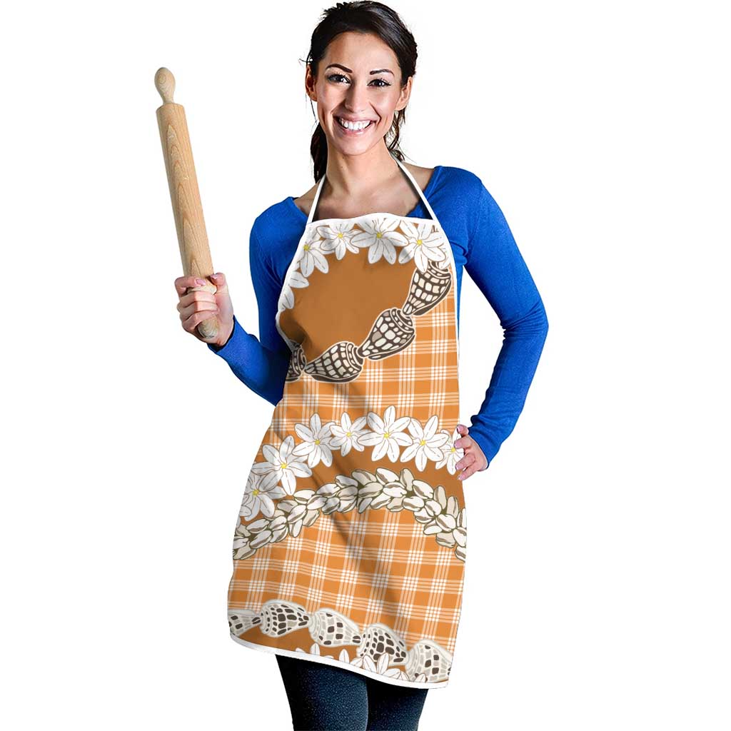 Orange Hawaii Tiare and Shell Lei Apron Hawaiian Palaka Luxury Vibes LT14 - Polynesian Pride