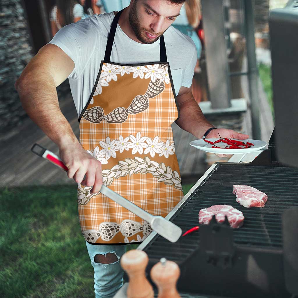 Orange Hawaii Tiare and Shell Lei Apron Hawaiian Palaka Luxury Vibes LT14 - Polynesian Pride