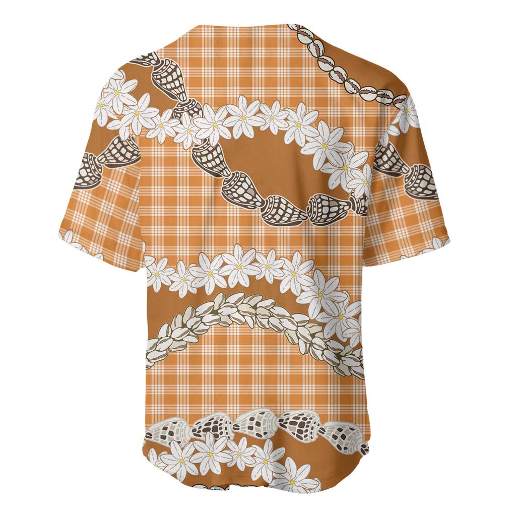 Orange Hawaii Tiare and Shell Lei Baseball Jersey Hawaiian Palaka Luxury Vibes LT14 - Polynesian Pride