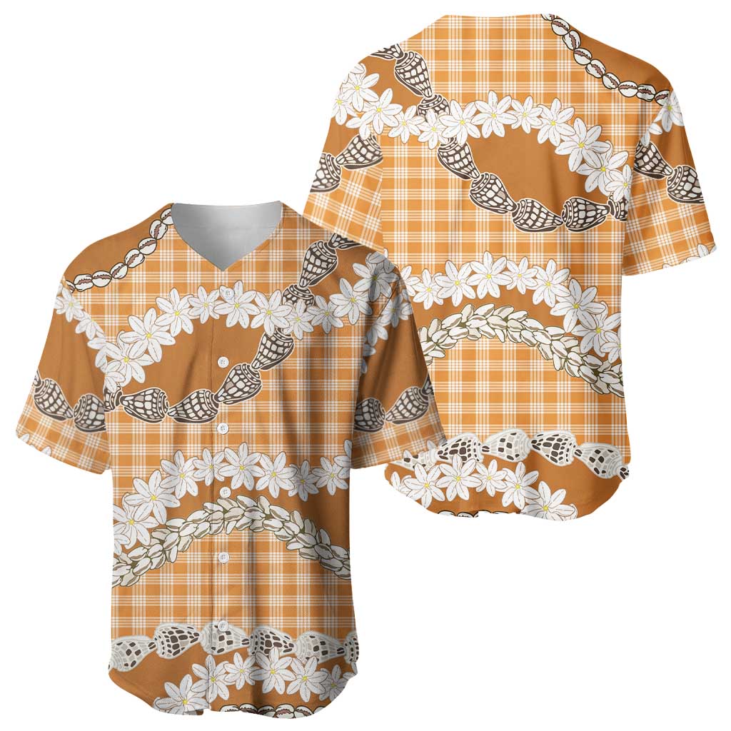 Orange Hawaii Tiare and Shell Lei Baseball Jersey Hawaiian Palaka Luxury Vibes LT14 - Polynesian Pride