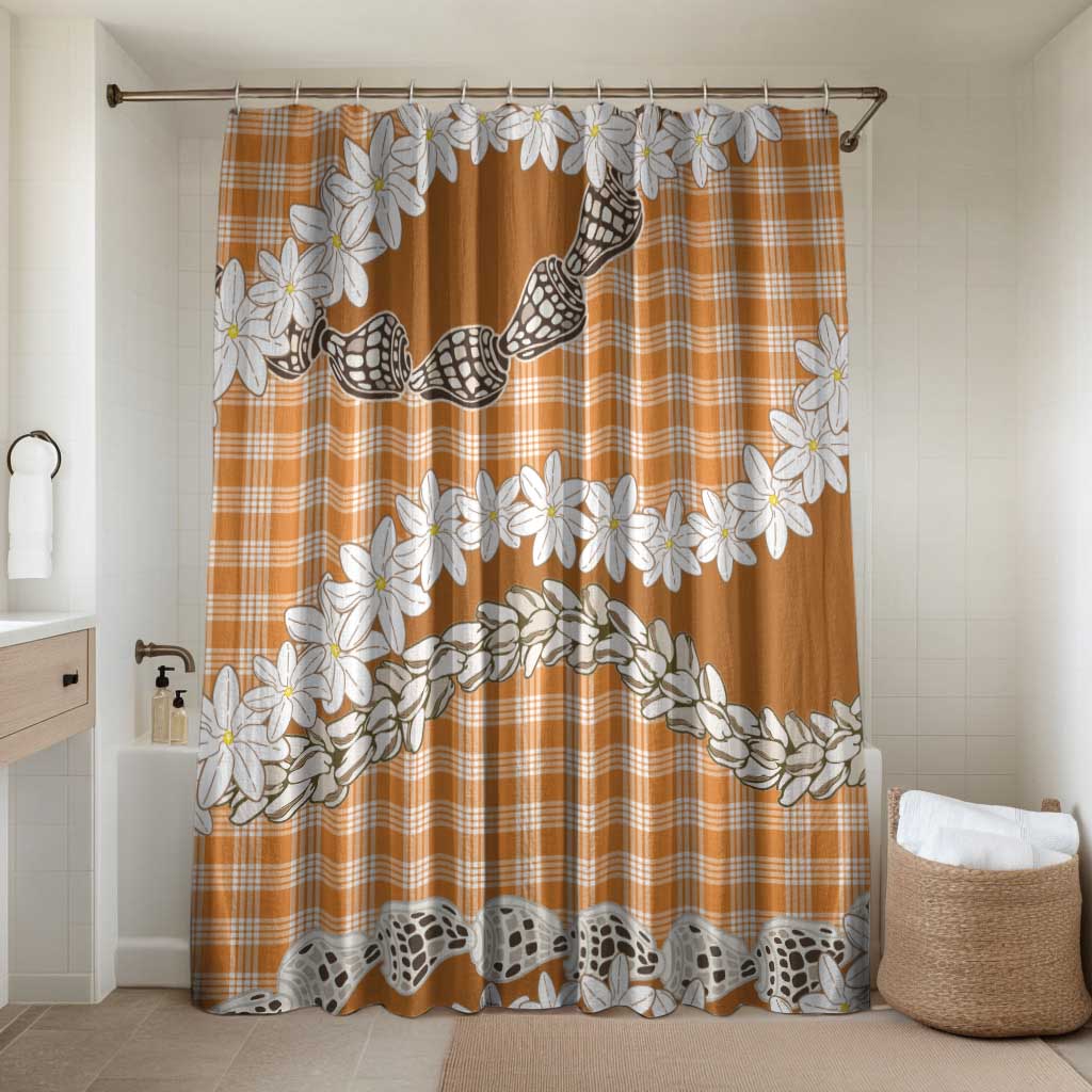 Orange Hawaii Tiare and Shell Lei Bathroom Set Hawaiian Palaka Luxury Vibes LT14 Shower Curtain Only Orange - Polynesian Pride