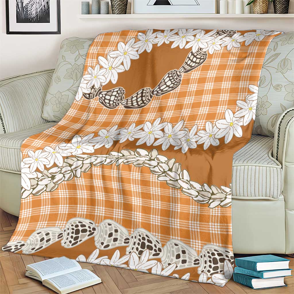 Orange Hawaii Tiare and Shell Lei Blanket Hawaiian Palaka Luxury Vibes LT14 - Polynesian Pride