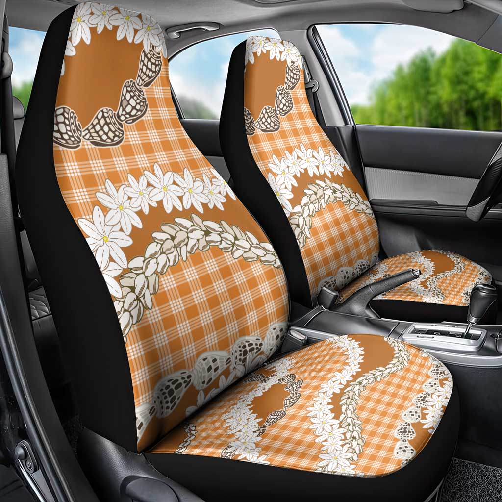 Orange Hawaii Tiare and Shell Lei Car Seat Cover Hawaiian Palaka Luxury Vibes LT14 - Polynesian Pride