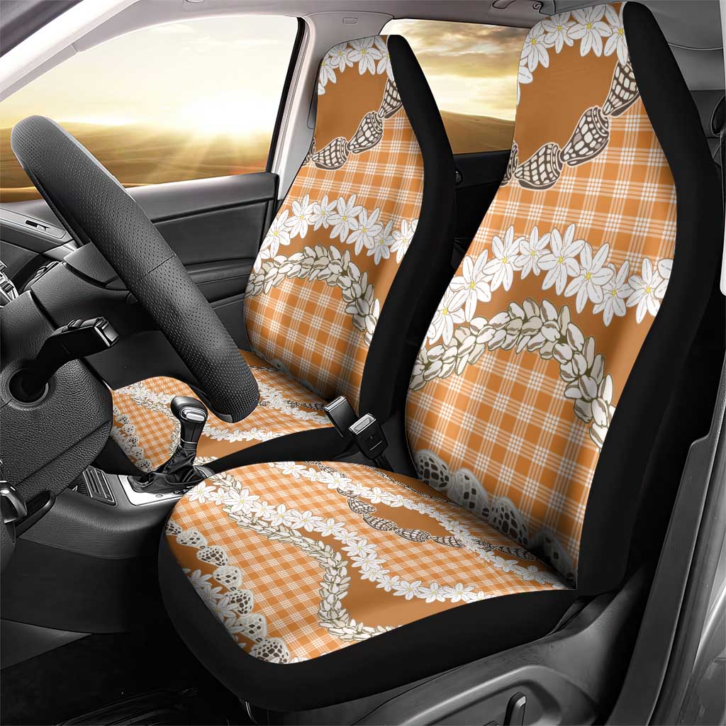 Orange Hawaii Tiare and Shell Lei Car Seat Cover Hawaiian Palaka Luxury Vibes LT14 - Polynesian Pride