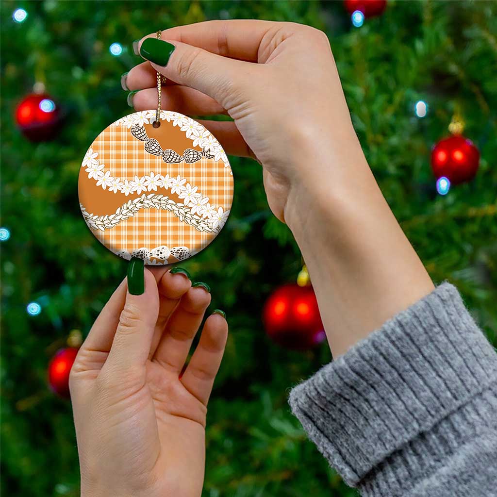 Orange Hawaii Tiare and Shell Lei Ceramic Ornament Hawaiian Palaka Luxury Vibes LT14 - Polynesian Pride