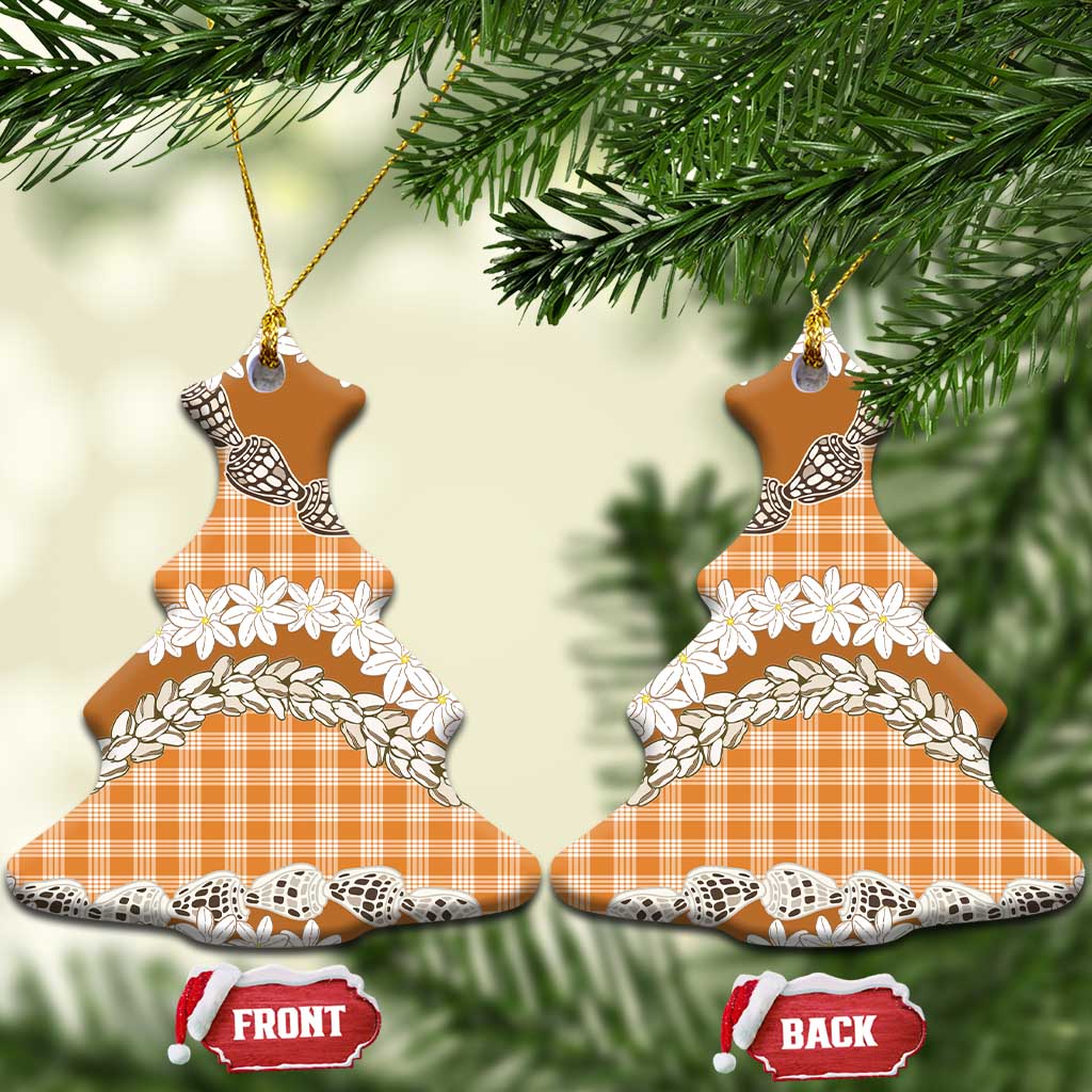 Orange Hawaii Tiare and Shell Lei Ceramic Ornament Hawaiian Palaka Luxury Vibes LT14 Christmas Tree Orange - Polynesian Pride