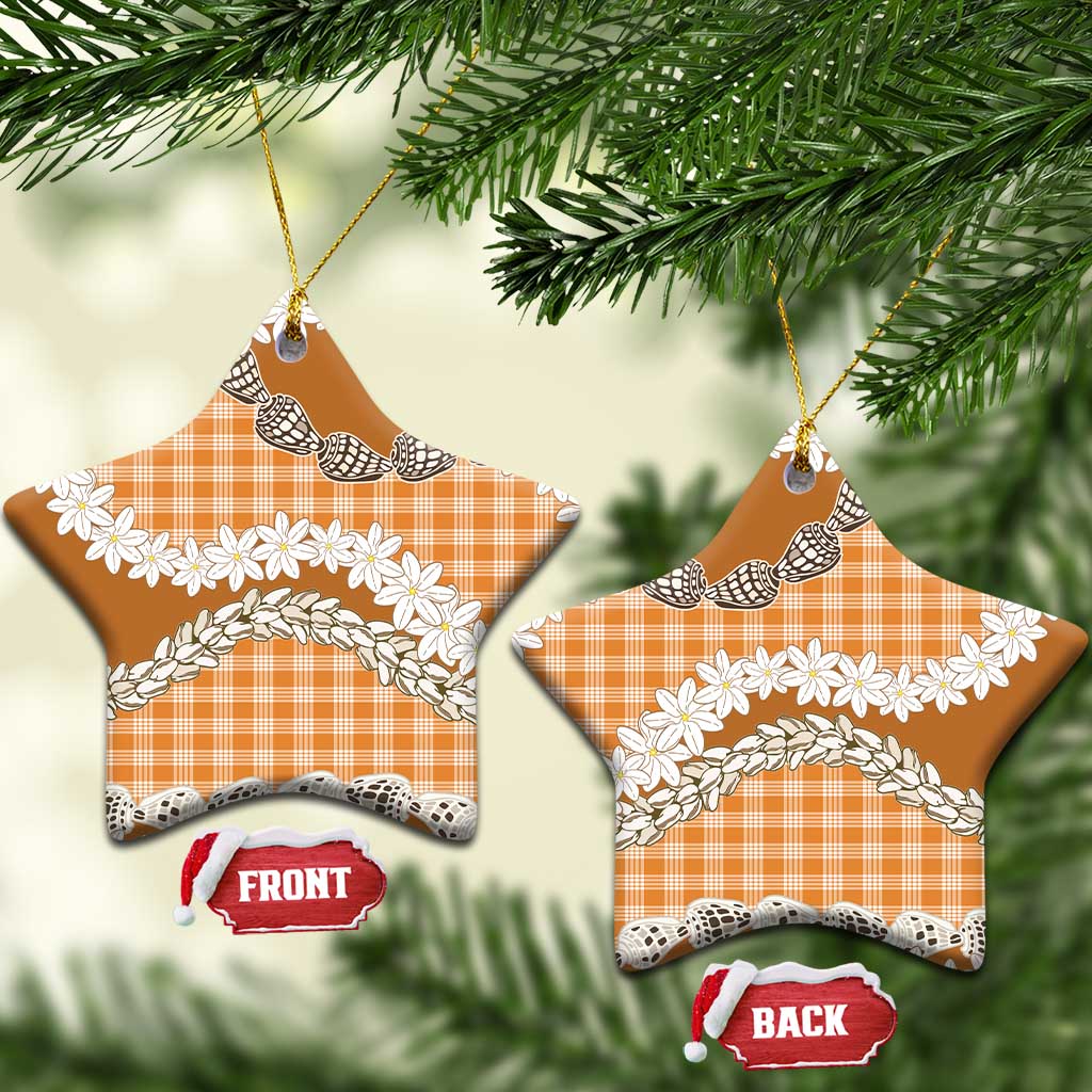 Orange Hawaii Tiare and Shell Lei Ceramic Ornament Hawaiian Palaka Luxury Vibes LT14 Star Orange - Polynesian Pride