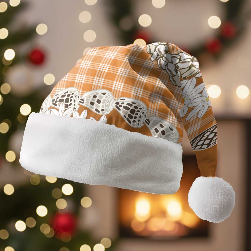 Orange Hawaii Tiare and Shell Lei Christmas Santa Hat Hawaiian Palaka Luxury Vibes - Polynesian Pride
