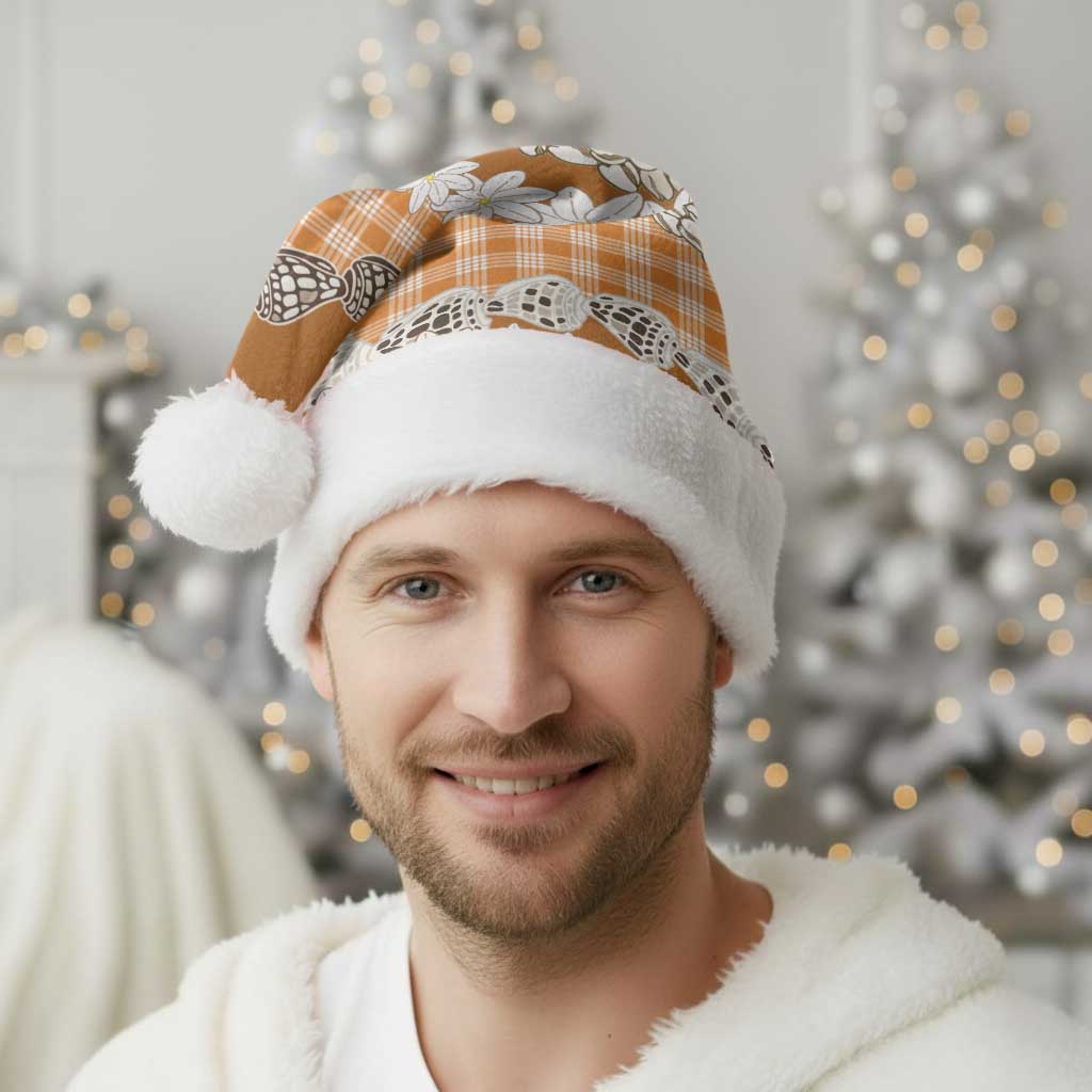 Orange Hawaii Tiare and Shell Lei Christmas Santa Hat Hawaiian Palaka Luxury Vibes - Polynesian Pride