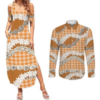 Orange Hawaii Tiare and Shell Lei Couples Matching Summer Maxi Dress and Long Sleeve Button Shirt Hawaiian Palaka Luxury Vibes LT14 Orange - Polynesian Pride