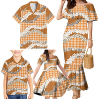 Orange Hawaii Tiare and Shell Lei Family Matching Mermaid Dress and Hawaiian Shirt Hawaiian Palaka Luxury Vibes - Polynesian Pride