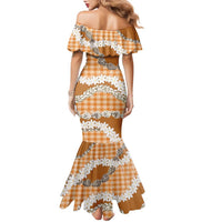 Orange Hawaii Tiare and Shell Lei Family Matching Mermaid Dress and Hawaiian Shirt Hawaiian Palaka Luxury Vibes - Polynesian Pride