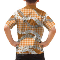 Orange Hawaii Tiare and Shell Lei Family Matching Off The Shoulder Long Sleeve Dress and Hawaiian Shirt Hawaiian Palaka Luxury Vibes - Polynesian Pride