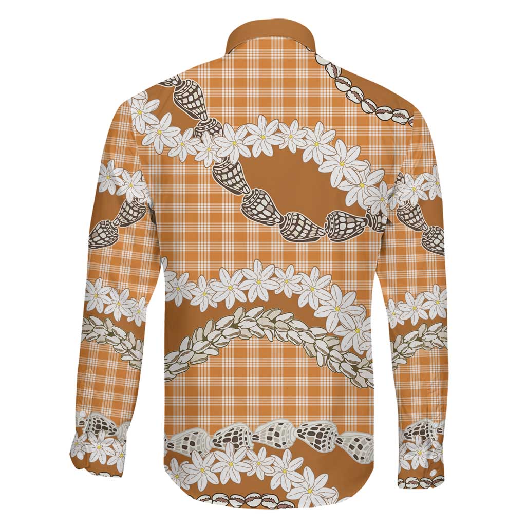Orange Hawaii Tiare and Shell Lei Family Matching Off The Shoulder Long Sleeve Dress and Hawaiian Shirt Hawaiian Palaka Luxury Vibes - Polynesian Pride