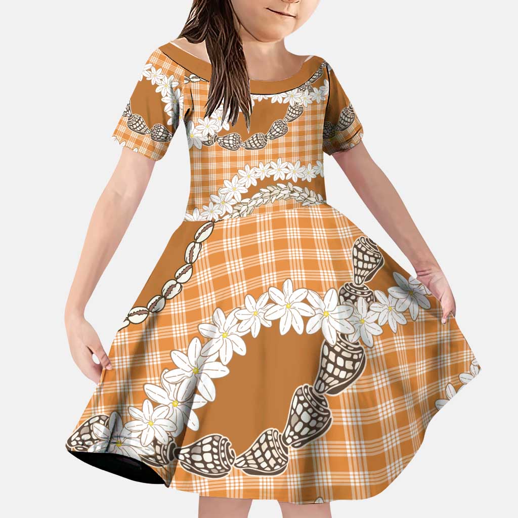 Orange Hawaii Tiare and Shell Lei Family Matching Off Shoulder Short Dress and Hawaiian Shirt Hawaiian Palaka Luxury Vibes - Polynesian Pride