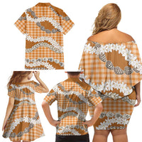 Orange Hawaii Tiare and Shell Lei Family Matching Off Shoulder Short Dress and Hawaiian Shirt Hawaiian Palaka Luxury Vibes - Polynesian Pride