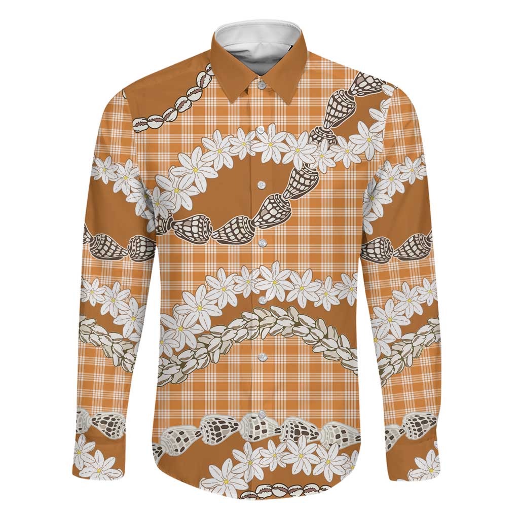 Orange Hawaii Tiare and Shell Lei Family Matching Off Shoulder Short Dress and Hawaiian Shirt Hawaiian Palaka Luxury Vibes - Polynesian Pride