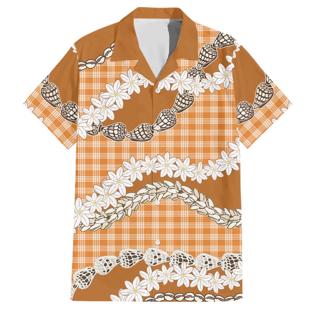 Orange Hawaii Tiare and Shell Lei Family Matching Short Sleeve Bodycon Dress and Hawaiian Shirt Hawaiian Palaka Luxury Vibes - Polynesian Pride