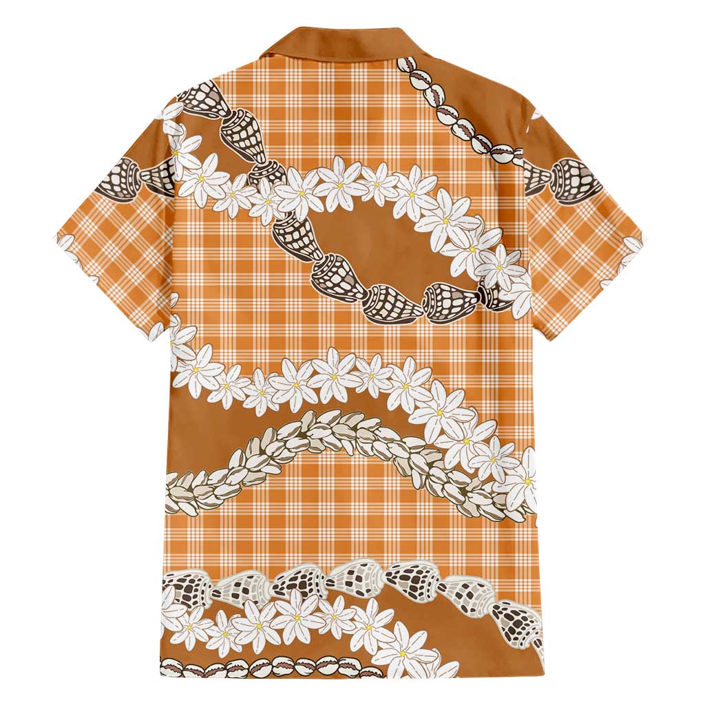 Orange Hawaii Tiare and Shell Lei Family Matching Short Sleeve Bodycon Dress and Hawaiian Shirt Hawaiian Palaka Luxury Vibes - Polynesian Pride