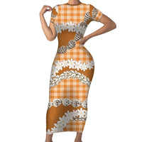 Orange Hawaii Tiare and Shell Lei Family Matching Short Sleeve Bodycon Dress and Hawaiian Shirt Hawaiian Palaka Luxury Vibes - Polynesian Pride