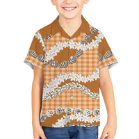 Orange Hawaii Tiare and Shell Lei Family Matching Short Sleeve Bodycon Dress and Hawaiian Shirt Hawaiian Palaka Luxury Vibes - Polynesian Pride