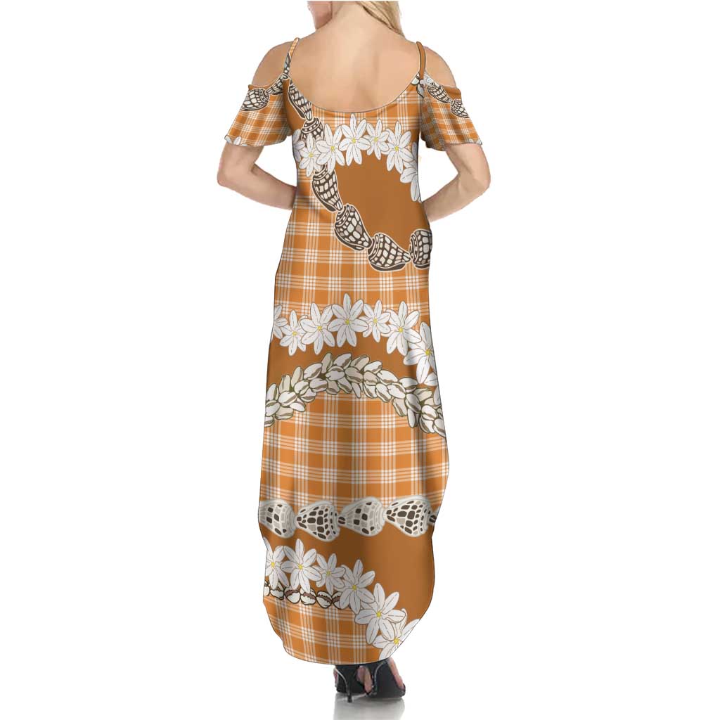 Orange Hawaii Tiare and Shell Lei Family Matching Summer Maxi Dress and Hawaiian Shirt Hawaiian Palaka Luxury Vibes - Polynesian Pride