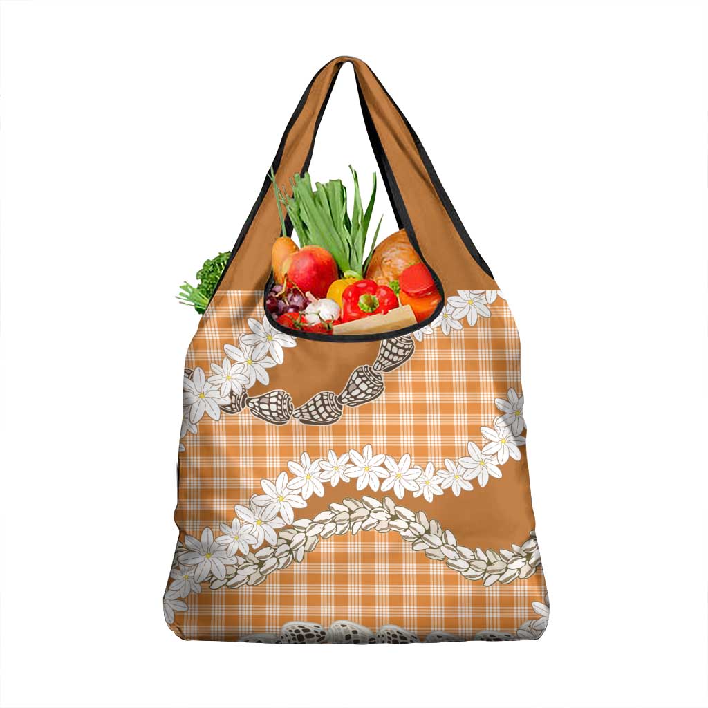 Orange Hawaii Tiare and Shell Lei Grocery Bag Hawaiian Palaka Luxury Vibes - Polynesian Pride