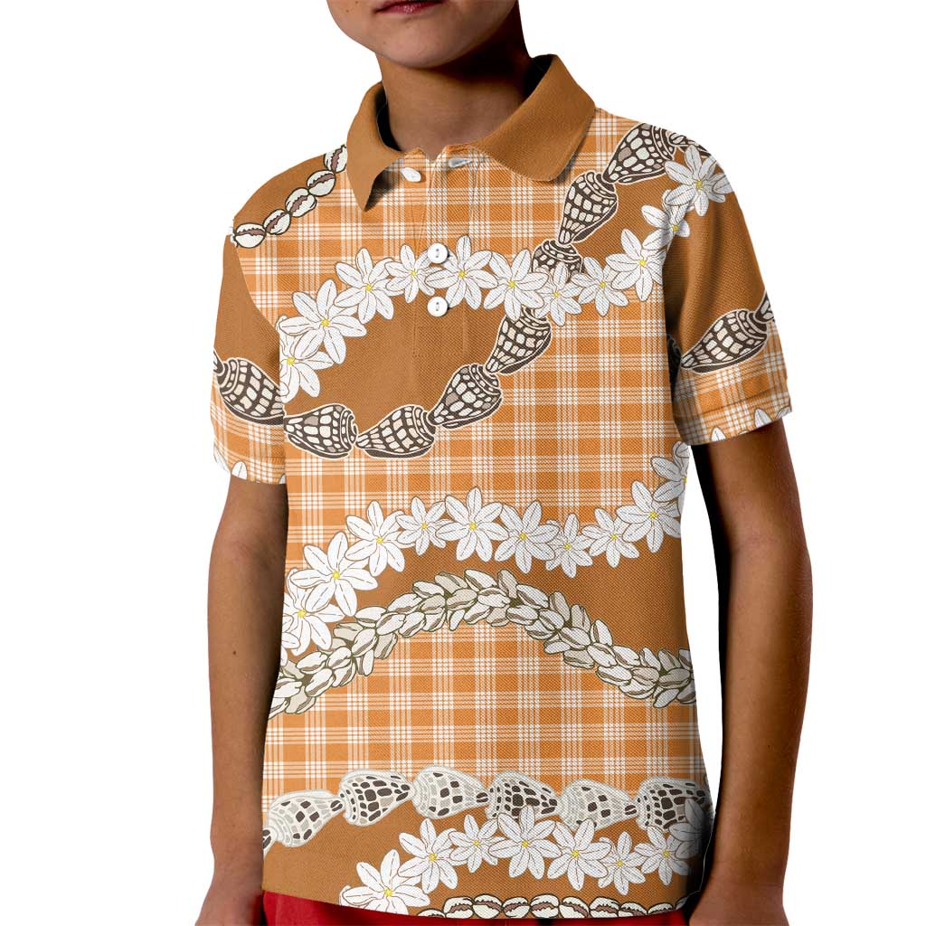 Orange Hawaii Tiare and Shell Lei Kid Polo Shirt Hawaiian Palaka Luxury Vibes - Polynesian Pride