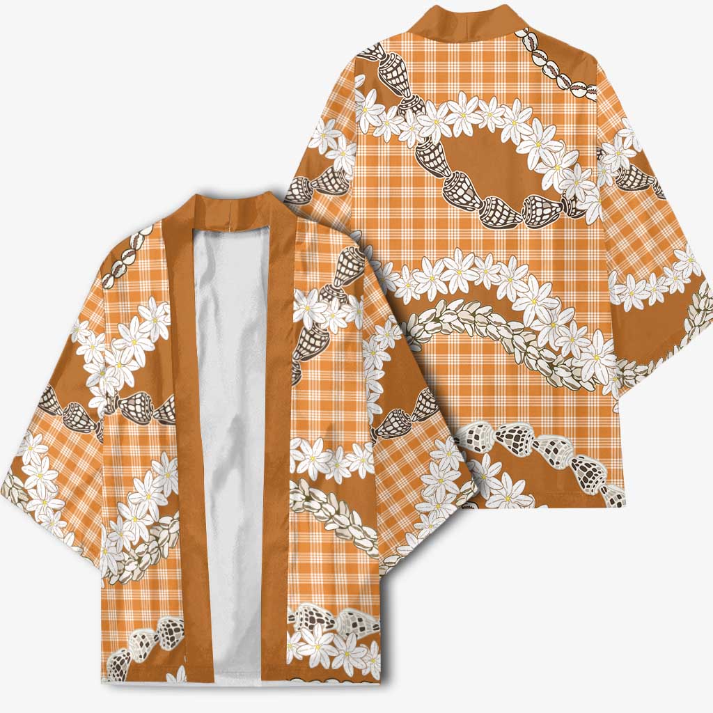 Orange Hawaii Tiare and Shell Lei Kimono Hawaiian Palaka Luxury Vibes LT14 - Polynesian Pride