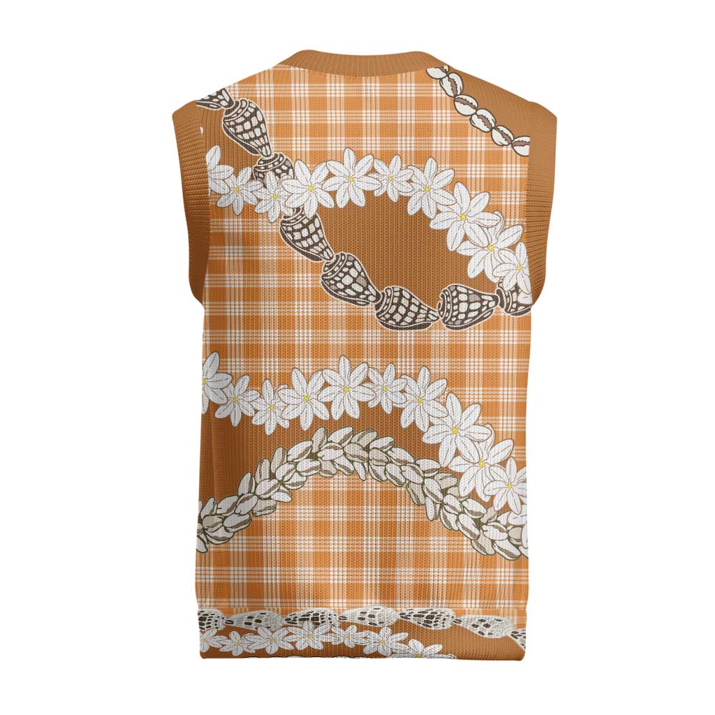 Orange Hawaii Tiare and Shell Lei Christmas Knitted V-Neck Vest Hawaiian Palaka Luxury Vibes LT14 - Polynesian Pride