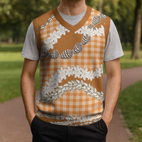 Orange Hawaii Tiare and Shell Lei Christmas Knitted V-Neck Vest Hawaiian Palaka Luxury Vibes LT14 - Polynesian Pride
