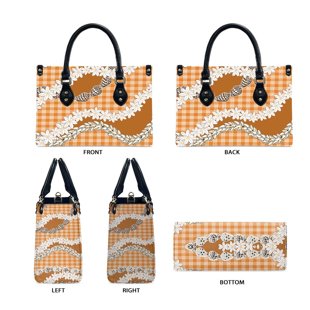 Orange Hawaii Tiare and Shell Lei Leather Bag Hawaiian Palaka Luxury Vibes LT14 - Polynesian Pride