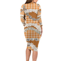 Orange Hawaii Tiare and Shell Lei Long Sleeve Bodycon Dress Hawaiian Palaka Luxury Vibes LT14 - Polynesian Pride