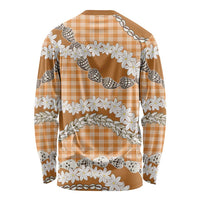 Orange Hawaii Tiare and Shell Lei Long Sleeve Shirt Hawaiian Palaka Luxury Vibes - Polynesian Pride