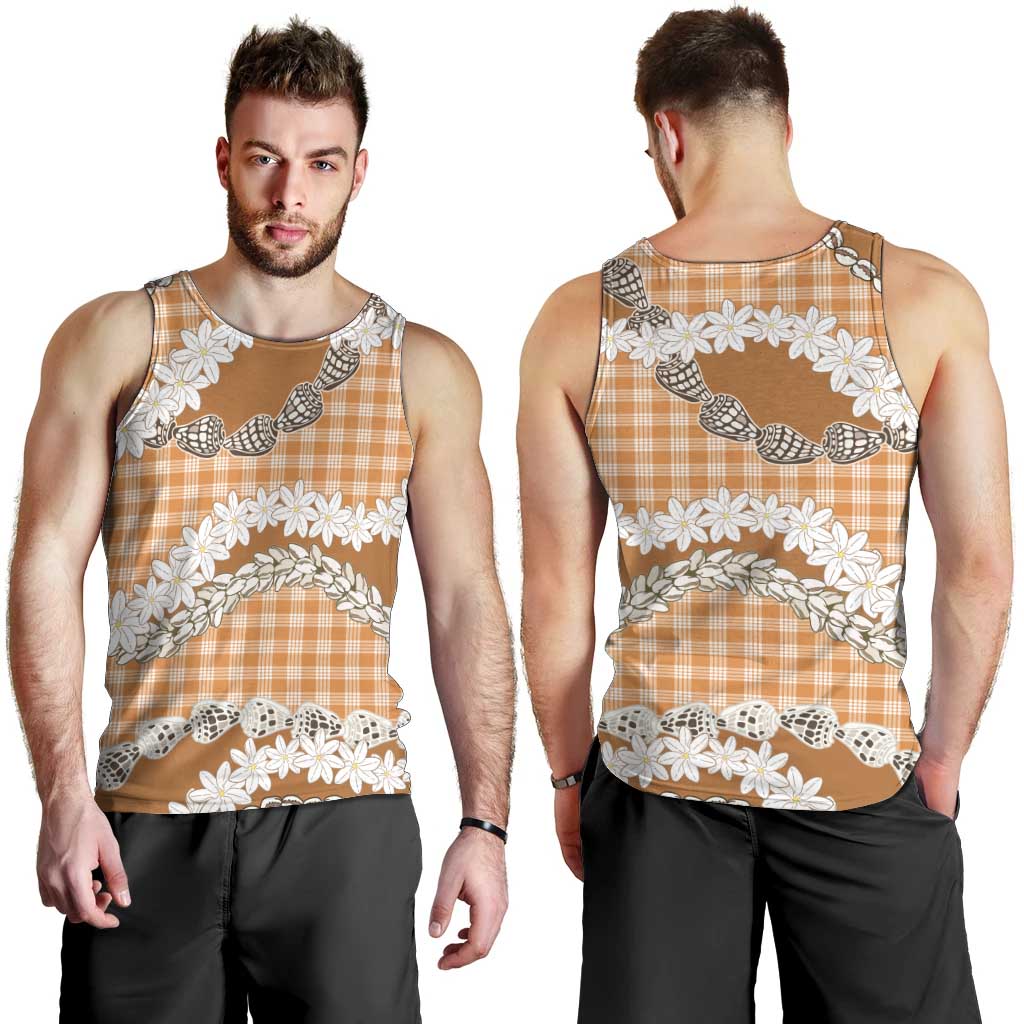 Orange Hawaii Tiare and Shell Lei Men Tank Top Hawaiian Palaka Luxury Vibes - Polynesian Pride