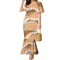 Orange Hawaii Tiare and Shell Lei Mermaid Dress Hawaiian Palaka Luxury Vibes LT14 Women Orange - Polynesian Pride