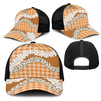 Orange Hawaii Tiare and Shell Lei Mesh Trucker Cap Hawaiian Palaka Luxury Vibes - Polynesian Pride
