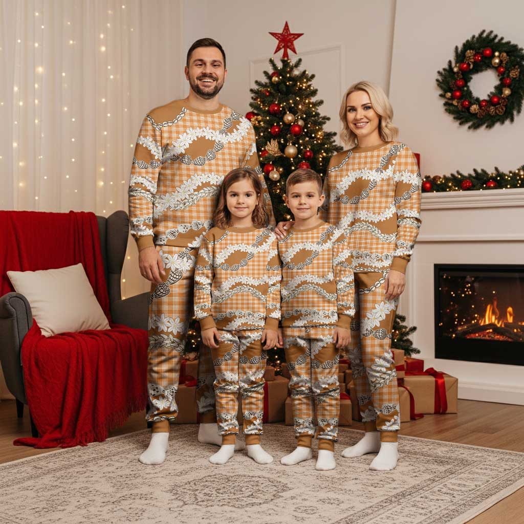 Orange Hawaii Tiare and Shell Lei Christmas Pajama Set Hawaiian Palaka Luxury Vibes - Polynesian Pride