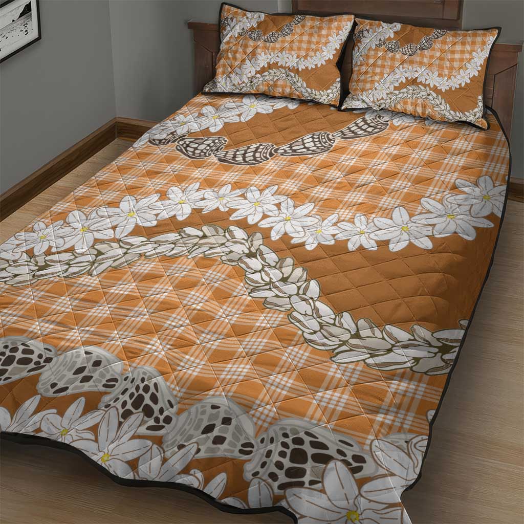 Orange Hawaii Tiare and Shell Lei Quilt Bed Set Hawaiian Palaka Luxury Vibes LT14 - Polynesian Pride
