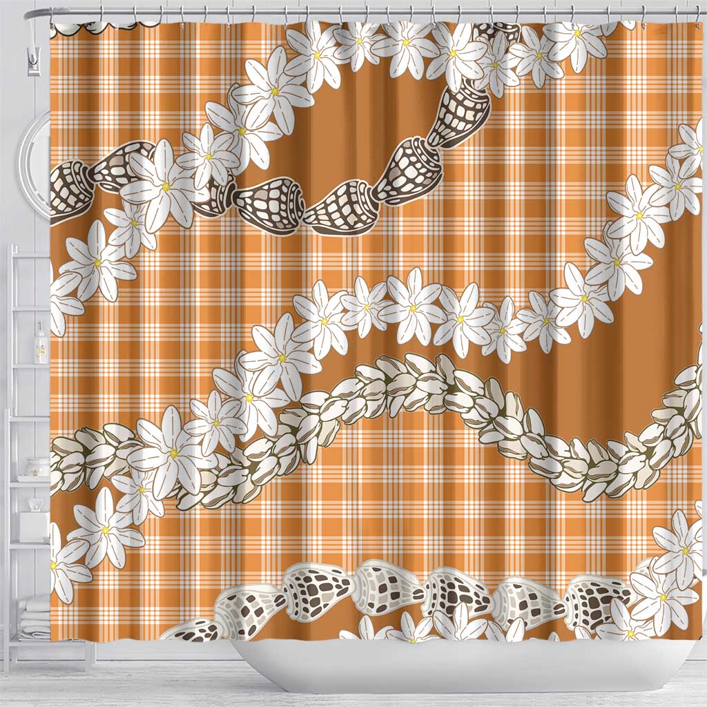 Orange Hawaii Tiare and Shell Lei Shower Curtain Hawaiian Palaka Luxury Vibes - Polynesian Pride