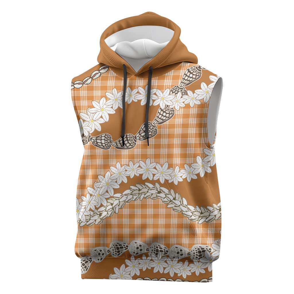 Orange Hawaii Tiare and Shell Lei Sleeveless Hoodie Hawaiian Palaka Luxury Vibes LT14 Orange - Polynesian Pride