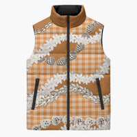 Orange Hawaii Tiare and Shell Lei Sleeveless Puffer Jacket Hawaiian Palaka Luxury Vibes LT14 Unisex Orange - Polynesian Pride