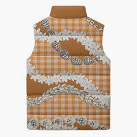 Orange Hawaii Tiare and Shell Lei Sleeveless Puffer Jacket Hawaiian Palaka Luxury Vibes LT14 - Polynesian Pride